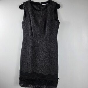 Tahari Sleeveless Sheath Dress Knee Length‎ Black Lace Trim Business Casual